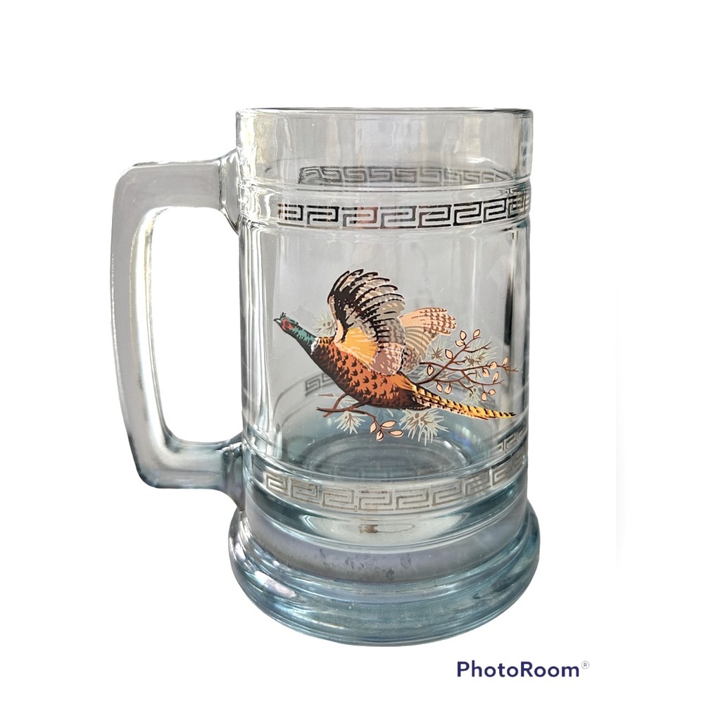Vintage 1970s Princess House Colonial Game Bird Pheasant Glass Mug
